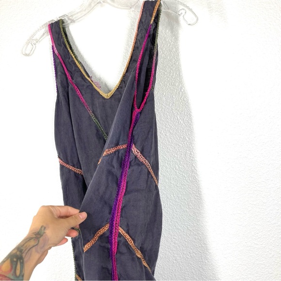 Calypso St. Barth Linen Mini Dress Medium Sleeves less Gray Rainbow Embroidered - Picture 7 of 16